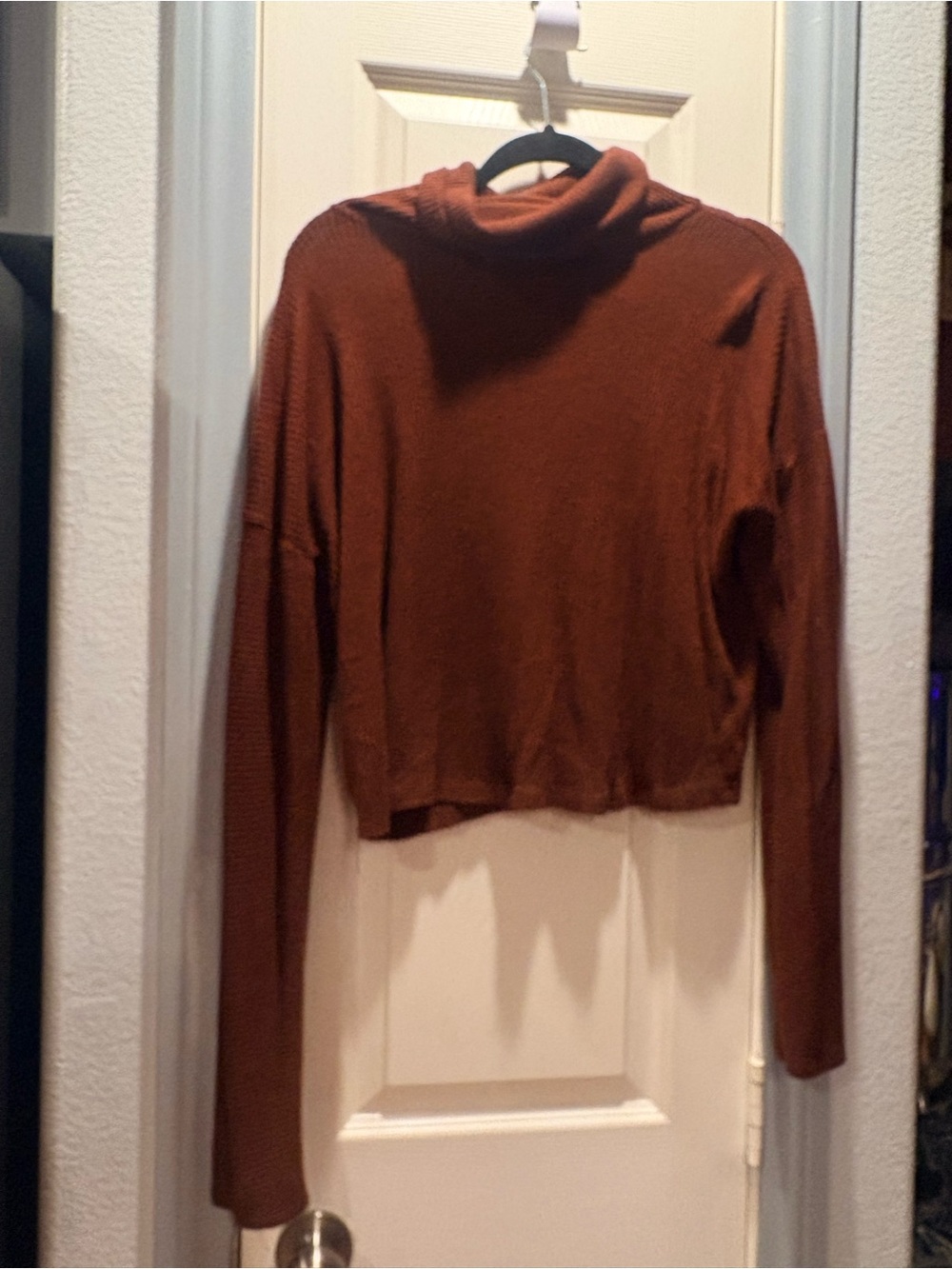 bobeau Rust Cropped Turtleneck Sweater